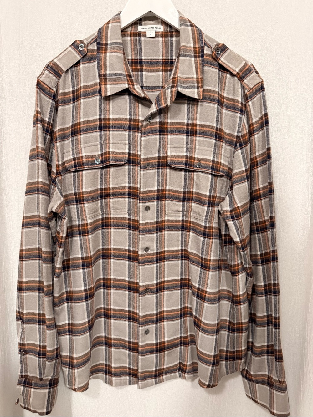James Perse, Brushed Flannel Plaid Button-Up Shirt, sz 2 (M)